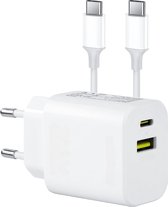 20W Snellader 2 Poorten - USB C Adapter met USB-C Kabel 2 Meter - 2 Poorten