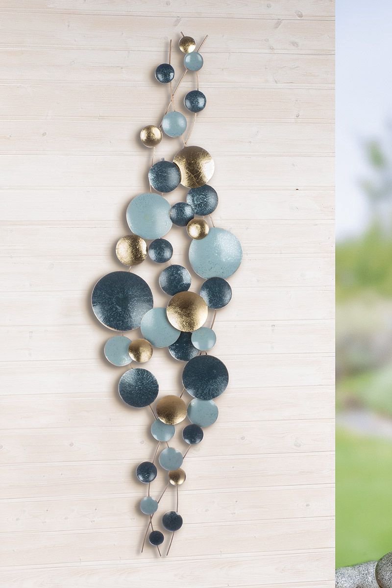 wanddecoratie dots turquase - metaal geschilderd - 6x167x46 cm - wand relief handgemaakt
