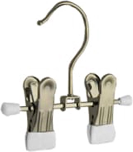 De Kledinghanger Gigant - 10 x Cintre jupe / cintre pantalon / cintre pantalon / cintre à pinces / cintre bébé en métal chromé avec piquets antidérapants blancs, 12 cm