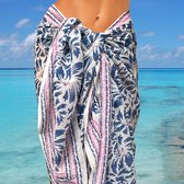 Happy Pareo Lily Blue - sarong omslagdoek met blauw/roze blockprint - handbedrukt - biologisch katoen