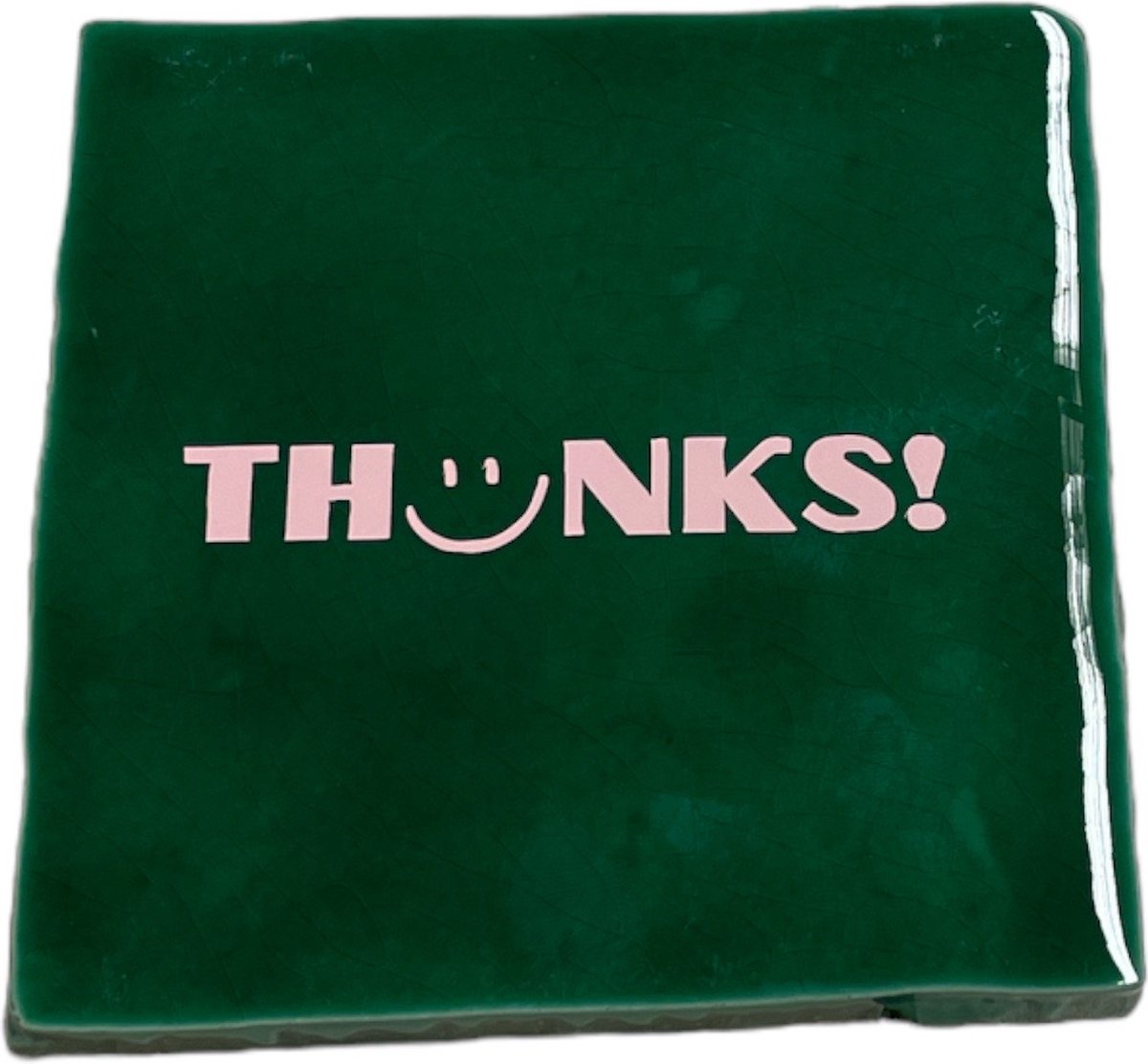 Hippe tegeltje met tekst: Thanks | Dennengroen met pastel roze | Gepersonaliseerde cadeau | Hippe Spreuktegel | Nieuwe woning cadeau | Housewarming cadeau