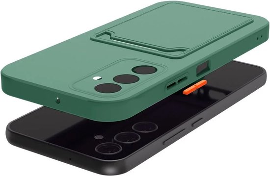 siliconen hoesje ShieldCase avec porte-cartes adaptée à la coque Samsung Galaxy A35 - coque de téléphone avec espace pour cartes - coque arrière en silicone (vert foncé)