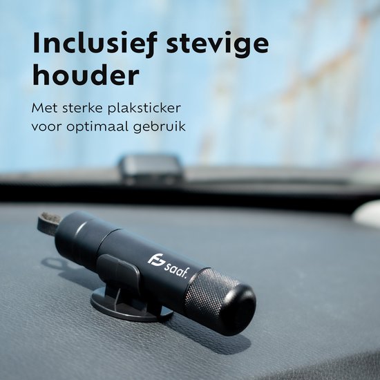 Veiligheidshamer - Gordelsnijder - Zelfklevende Houder - Incl. Testglas - Compact en Krachtig - van Saaf