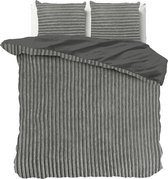 Knuffelzachte teddystof dekbedovertrek Stripes grijs - 140x200/220 (eenpersoons) - heerlijk slapen - cosy look - luxe kwaliteit - met handige drukknopen