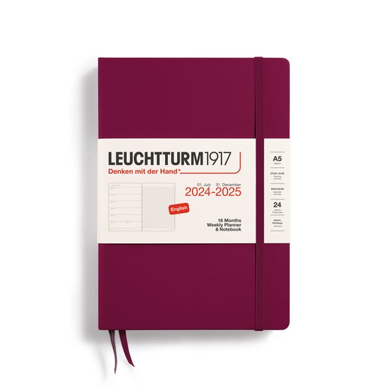 Leuchtturm1917 weekplanner + notities - agenda - 18 maanden 2024 - 2025 - hardcover - A5 - port red