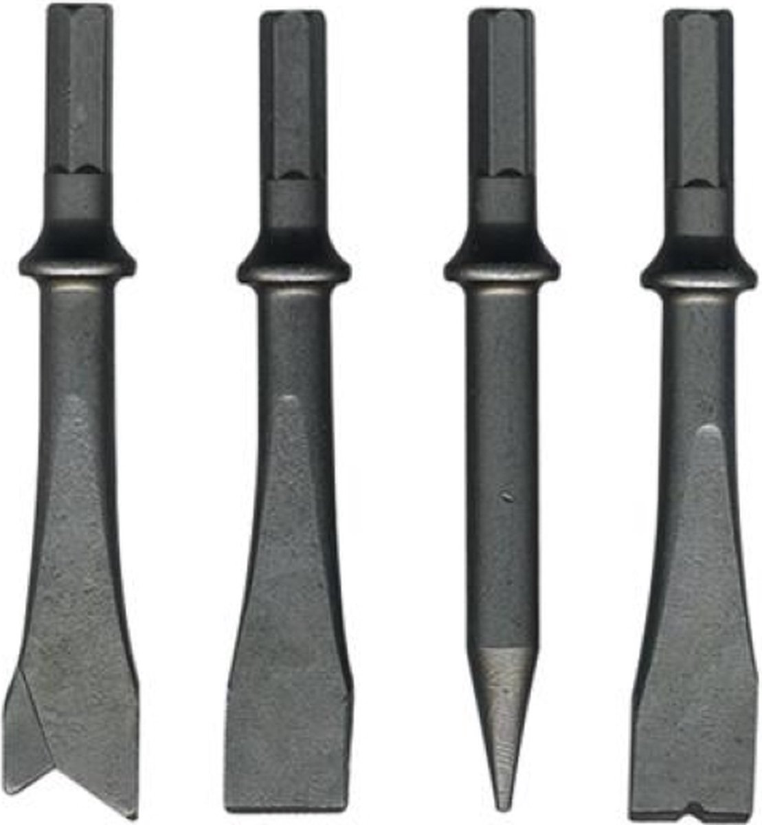 CriKo set van 4 korte beitels voor compressor hakhamer - Zeskant schacht Ø 10.2 mm - Lengte 125 mm