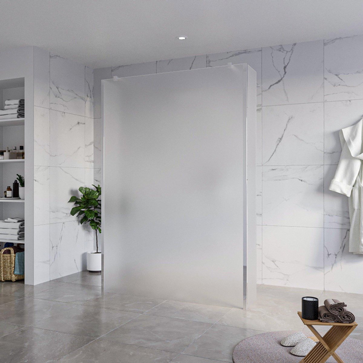 Fortifura Galeria Vrijstaande Inloopdouche - 140x200cm - Glas mat - antikalk - 8mm veiligheidsglas - 2 zijwanden 40cm - wandsteunen en hoekprofielen - Chroom
