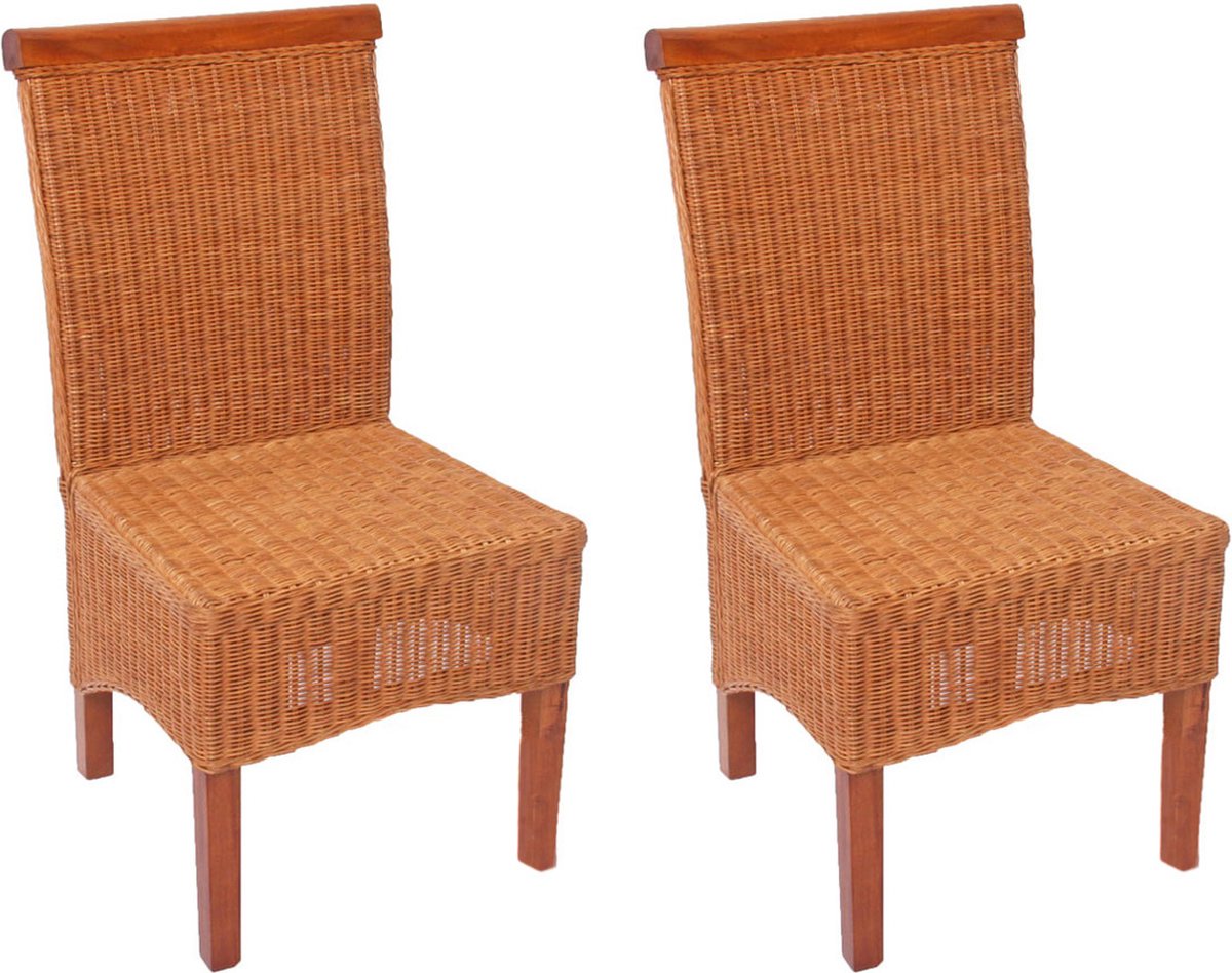 Cosmo Casa Set Van 2 Eetkamerstoelen - Rotanstoel - Rotan - Zonder Zitkussen Bruin