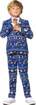 OppoSuits Merry Mario - Jongens Kostuum - Blauw - Kerstpak - Maat 92/98