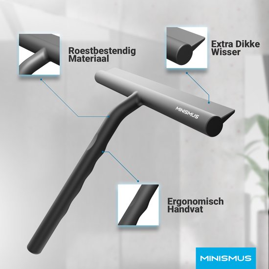 Minismus Raclette de Douche avec Support Magnétique Système de Suspension Sans Embouts - 21 cm de Large - Zwart