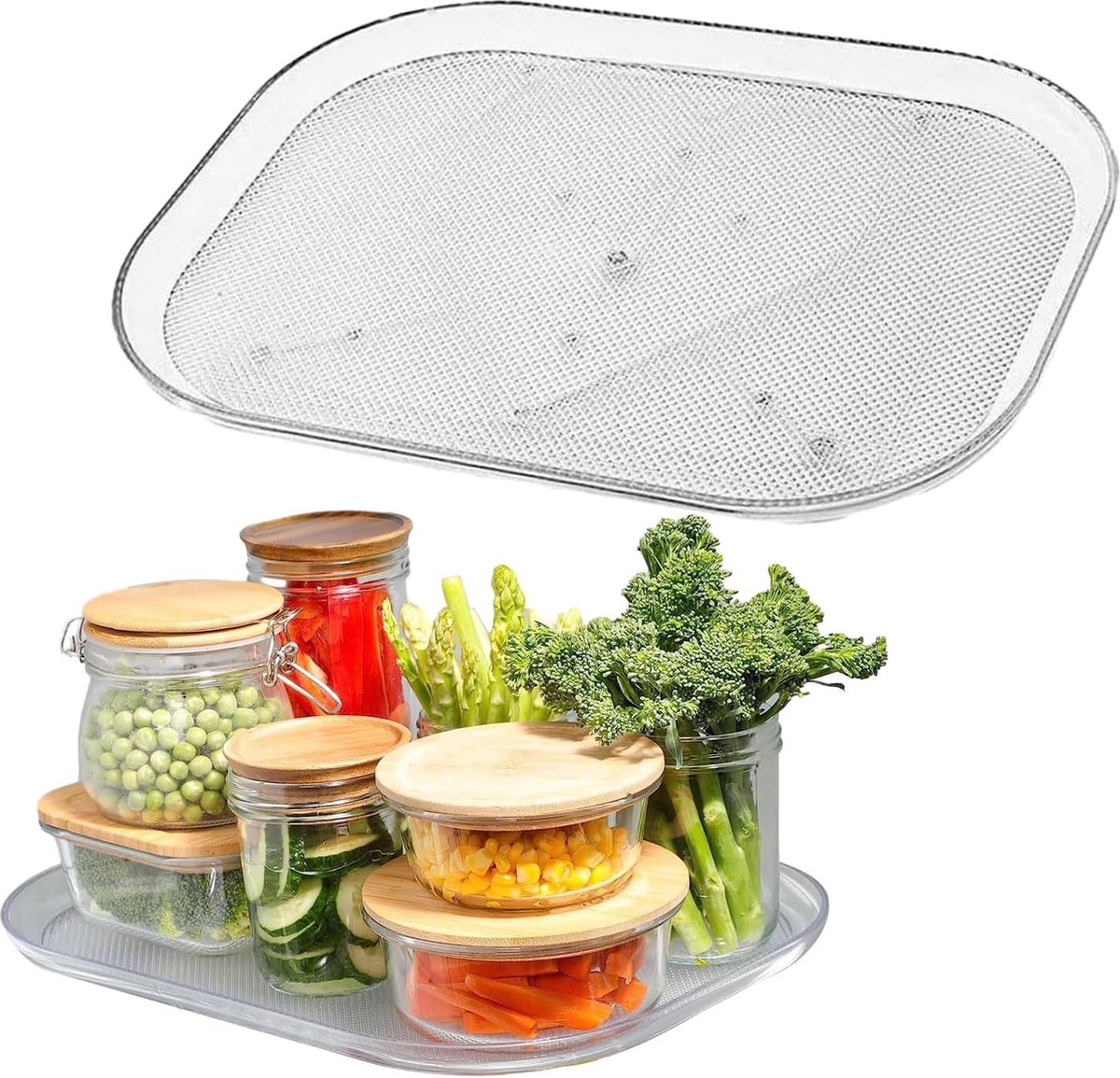 Draaiplateau, koelkast, transparant, 40 x 30 cm, koelkast, draaiplateau, organizer, rechthoekig, keukenorganizer, draaibaar kruidenrek, draaibaar voor koelkast