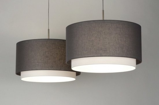 Lumidora Hanglamp 30415 - BERLIN - 2 Lichts - E27 - Grijs - Taupe - Textiel