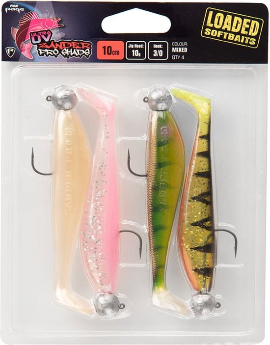 Fox Rage Zander Pro Shad Loaded UV Mixed Colors (4 pcs) 12cm - Jig Head 12g - Haak 4/0 — afbeelding 2
