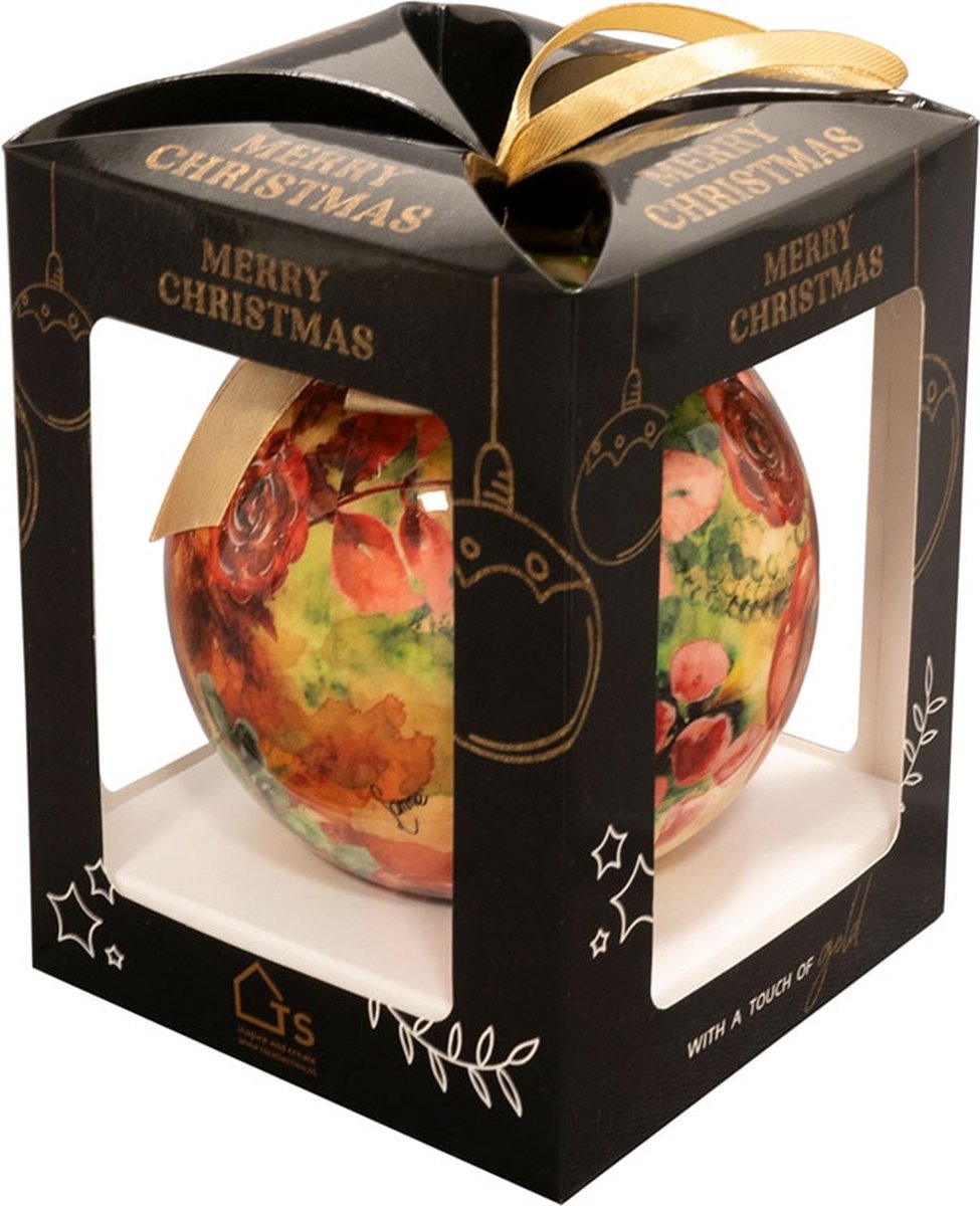 TS Collection - Kerstbal Rose rouge - Cadeauverpakking - Metaal & Epoxy - Exclusieve woonitems voor binnen - Handgemaakt - Unieke print - Designed by Lammie