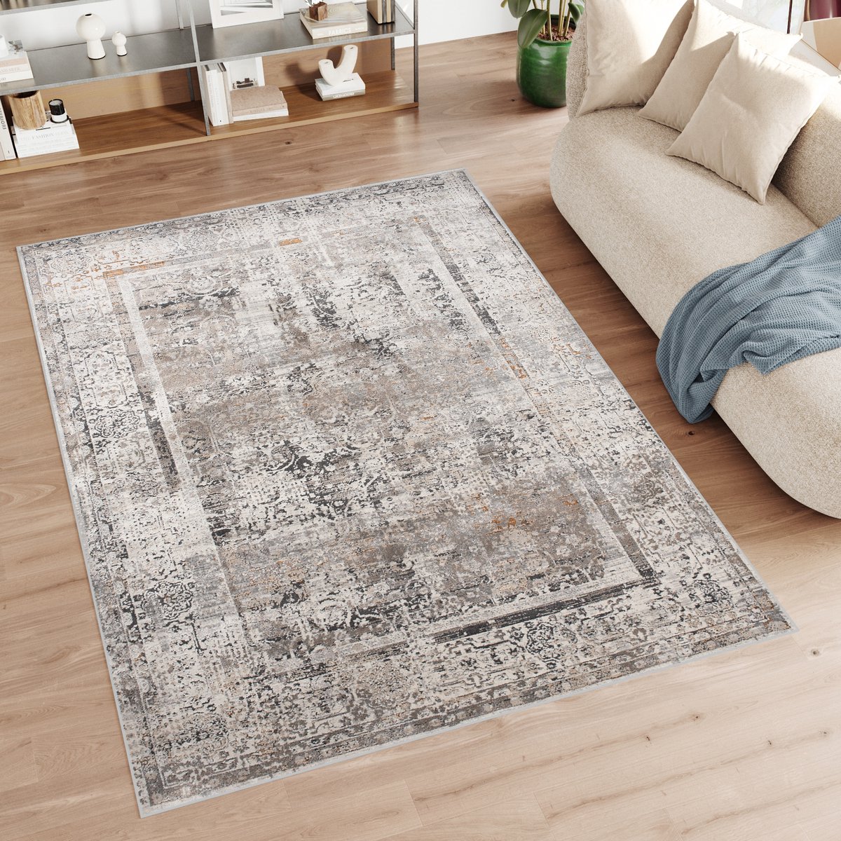 Tapiso Feyruz Vloerkleed Creme Vintage Woonkamer Laagpolig Kleed Tapijt Maat- 80x150 Creme Bruin