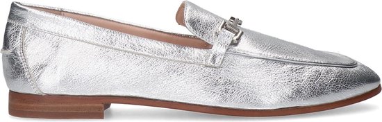 Sacha - Dames - Zilveren leren loafers met chain - Maat 38