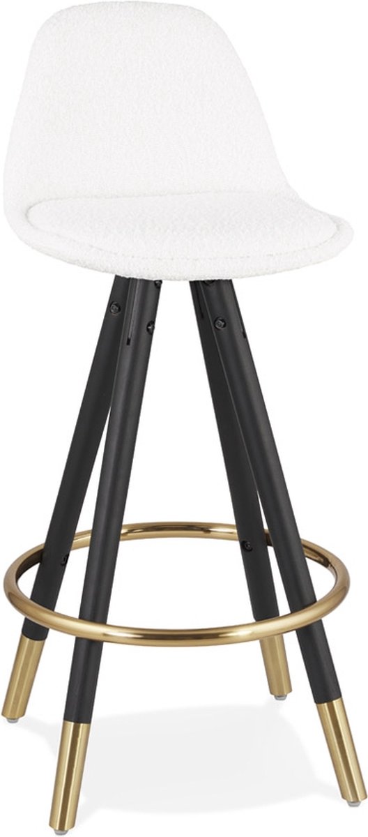 Alterego Design Alterego Halfhoge kruk 'CLARISSE MINI' van witte badstof met 4 zwarte houten poten