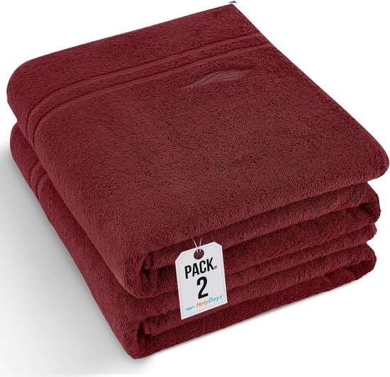 Set van 2 saunahanddoeken, 90 x 200 cm, 100% katoen, XXL-saunahanddoeken, saunahanddoek, badhanddoek, groot, absorberend, (90 x 200 cm, bordeaux)