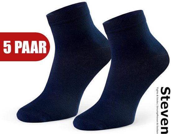 STEVEN - 72% Bamboe Sneakersokken EU MADE - Enkelsokken Heren Maat 44 45 46 - Multipack 5 Paar - Effen Navy Marine Blauw - Naadloze Herensokken - Comfort Kwaliteit Duurzaamheid