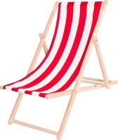 Springos Strandstoel - Verstelbaar - Beukenhout - Hangemaakt - Rood / Wit