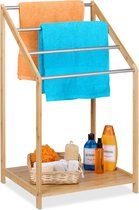 Porte-serviettes Relaxdays avec étagère - bambou - 4 tiges - porte-serviettes - salle de bain