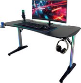 Qware Gaming - RGB - Fremont - Aluminium - Gaming Bureau - 140cm - Game desk - Gaming Tafel - Kabelmanagement - Carbon Fiber Afgewerkt Tafelblad - Zwart