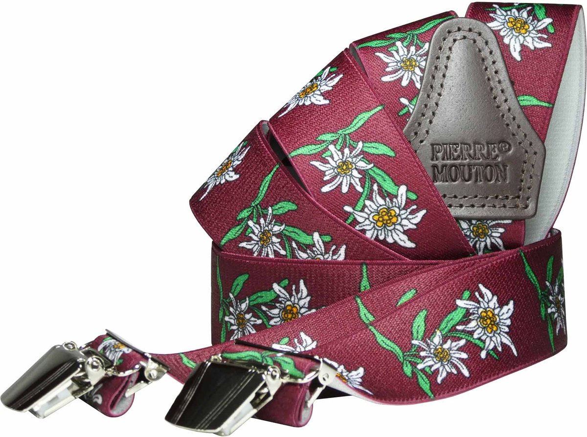 Pierre Mouton Edelweiss Bretel - Bretels - Volwassenen - Heren - Bordeaux - 140cm - 3 brede clips - XL - XXL
