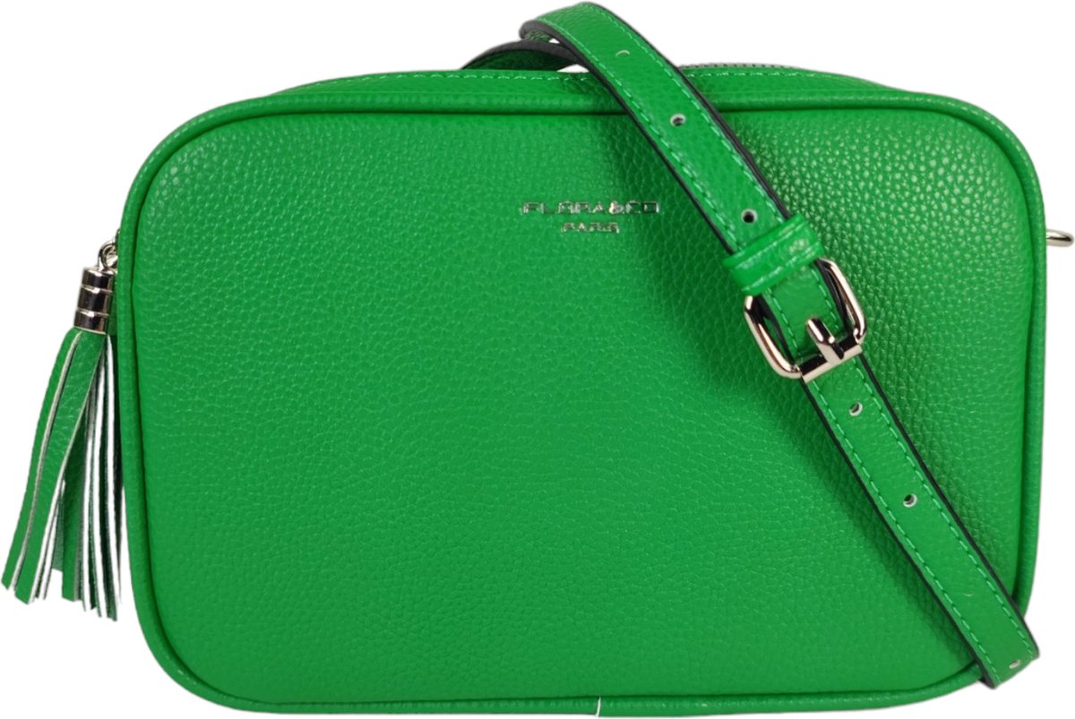 Flora&Co Paris crossbody handtas - 2 vakken met rits - instelbare riem 130 cm - groen