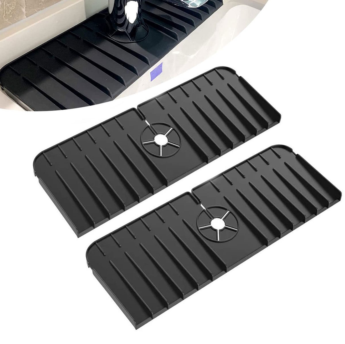 Goedkoopste Siliconen Afdruipmat - 2 Stuks - Kraanmat - Afdruipmat Kraan - Gootsteenmat - Keukengootsteen - Spatvanger Mat - Kraanhandgreep - Druppelopvangbak - Wateropvangmat - 37 14 1.5cm - Keuken - Badkamer - Antislip