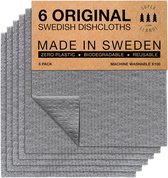 Multifunctionele Schoonmaakdoekjes Gemaakt in Zweden, schoteldoeken - Milieuvriendelijk, Alternatief voor Papieren Doeken – 20x17 cm - Grijs - 6 Stuks Herbruikbare Vaatdoeken Voor in de Keuken