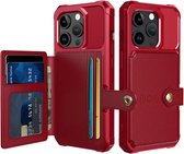 Casemania Hoesje Geschikt voor Apple iPhone 15 Pro Max - Rood - Luxe Back Cover met Pasjeshouder - RFID Bescherming - Wallet Case
