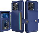 Casemania Coque pour Apple iPhone 15 Pro Max - Blauw - Coque arrière de Luxe avec porte-carte - Protection RFID - Étui portefeuille