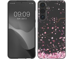 kwmobile telefoonhoesje geschikt voor Samsung Galaxy A55 5G - Hoesje voor smartphone in poederroze / donkerbruin / transparant - Kersenbloesembladeren design