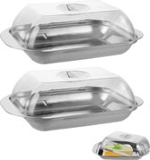 Set de 2 beurriers en acier inoxydable - beurrier en plastique avec couvercle en plastique - beurrier pour cuisine, koelkast, fêtes, passe au lave-vaisselle 17,3 x 11 x 2 cm