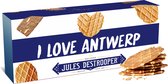 Jules Destrooper Natuurboterwafels - "I love Antwerp! / J'aime Anvers" - 2 dozen met Belgische koekjes - 100g x 2