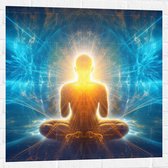 Muursticker - Mediteren - Meditatie - Lotushouding - Blauw - Oranje - 80x80 cm Foto op Muursticker