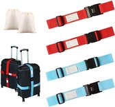 Pak van 4 verstelbare kofferbagageriemen met 2 gratis opbergvakken, duurzame bagageriemen voor koffers met slot en naamplaatje, kofferriemenset, kofferriem, bagageriem, bagageriem