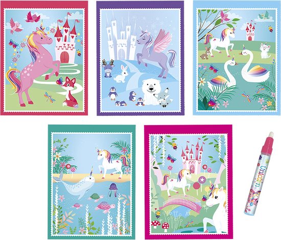 Totum Unicorn junior water kleur boekje - herbruikbaar magisch kleurboek 16 x 21 cm Aqua Magic | kleuren educatief peuter speelgoed