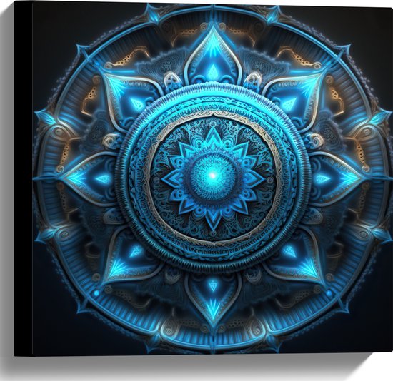 Canvas - Mandala - Blauw - Rond - 40x40 cm Foto op Canvas Schilderij (Wanddecoratie op Canvas)