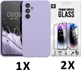 Casemania Hoesje Geschikt voor Samsung Galaxy A25 - Paars & 2X Glazen Screenprotector - Liquid Siliconen Back Cover