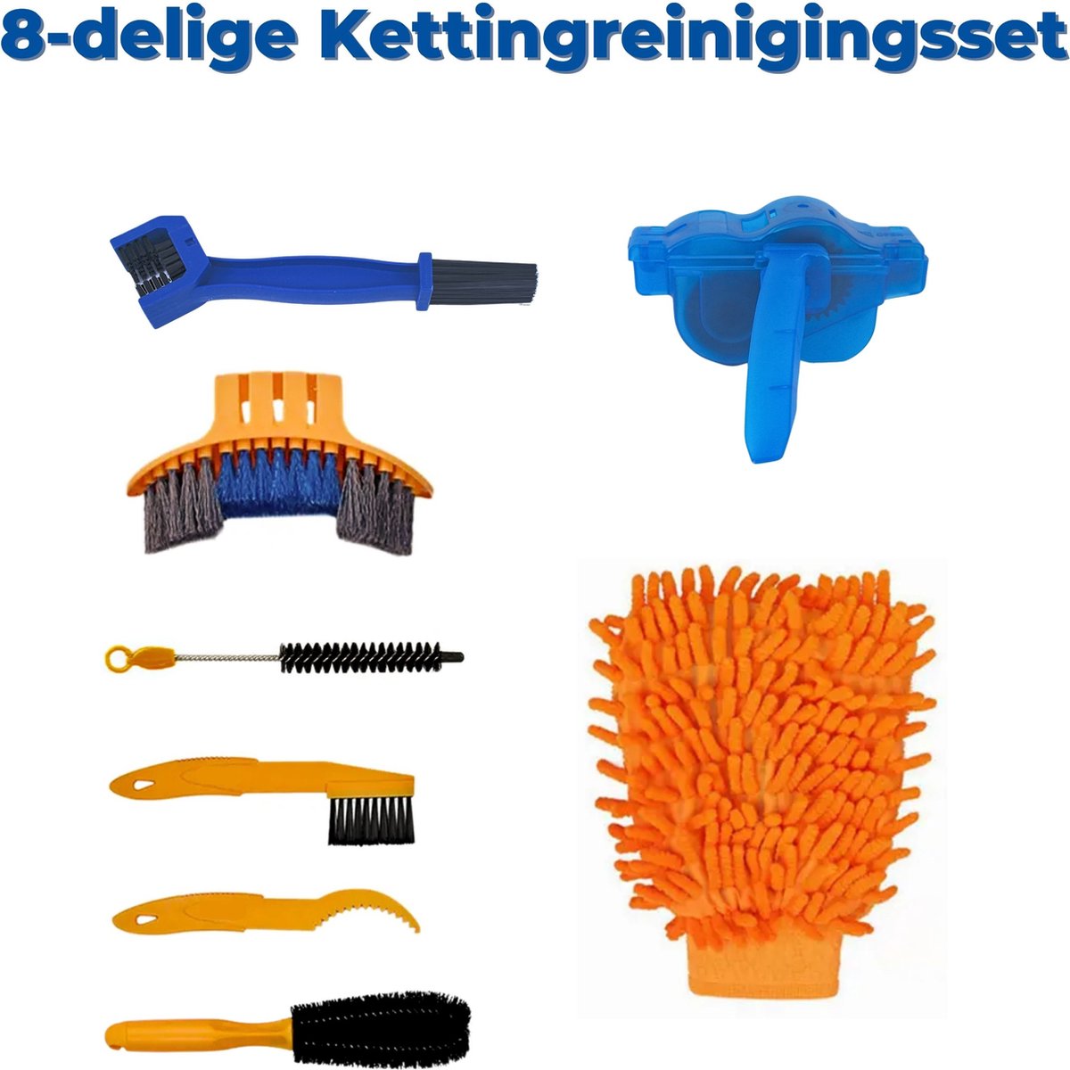 8 Delige Mountainbike Schoonmaak Set - Luxe - Fiets - Onderhoudsset - Inclusief Ketting Reiniger