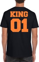 Bellatio Decorations Koningsdag shirt voor heren - King - zwart - glitters - feestkleding XXL