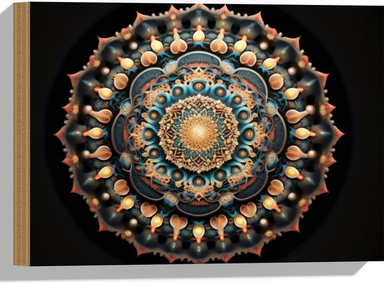 Hout - Mandala - Figuren - Vormpjes - Kleuren - 40x30 cm - 9 mm dik - Foto op Hout (Met Ophangsysteem)