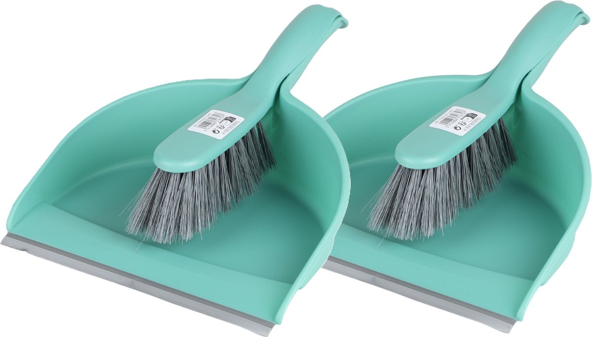 Goedkoopste Urban Living Stoffer en blik set - 2x - jade groen - zachte borstel - kunststof - 32 x 22 cm