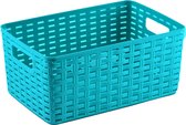 Plasticforte Opbergmand - Kastmand - rotan kunststof - turquoise blauw - 12 Liter - 30 x 37 x 13 cm