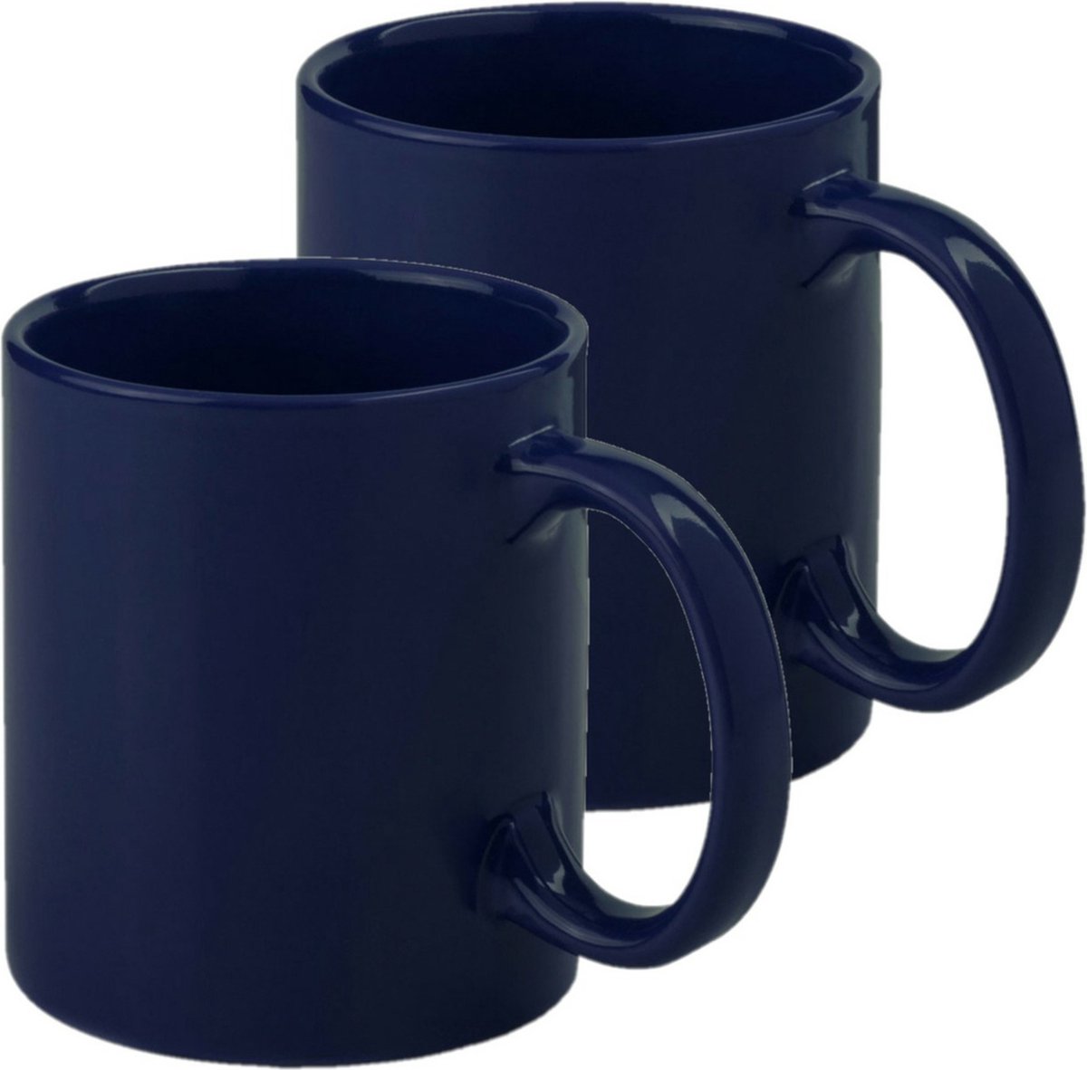 Bellatio Design Koffie mokken/bekers - 2x - keramiek - glans - met oor - navy - 370 ml
