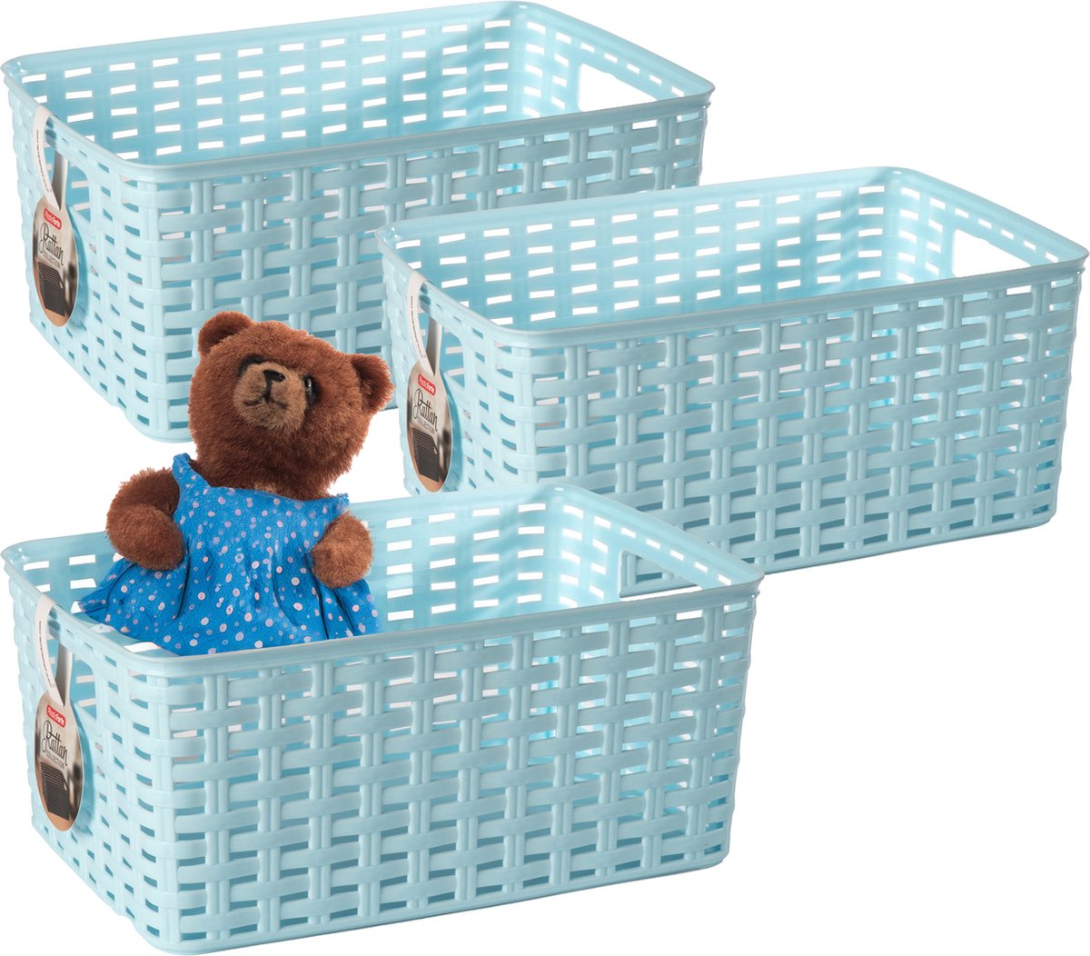 PLASTICFORTE Opbergmand - 3x - Kastmand - rotan kunststof - lichtblauw - 10 Liter - 22 x 33 x 16 cm