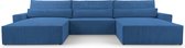 InspireME - Denver U - Hoekbank - Luxe Comfort en Functionaliteit - 410 x 85 cm - Slaapfunctie met Ruim Bed - Slijtvaste Stof - DENVER U - Poso 05 Donkerblauw