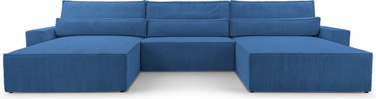 InspireME - Denver U - Hoekbank - Luxe Comfort en Functionaliteit - 410 x 85 cm - Slaapfunctie met Ruim Bed - Slijtvaste Stof - DENVER U - Poso 05 Donkerblauw