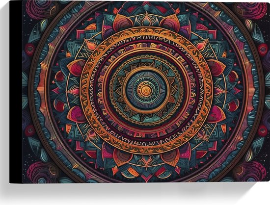 Canvas - Mandala - Kleuren - Rond - 40x30 cm Foto op Canvas Schilderij (Wanddecoratie op Canvas)